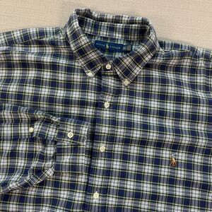 Ralph Lauren Plaid Button Down Shirt Navy Green Yellow 2XLT 2TG L Tall Cotton